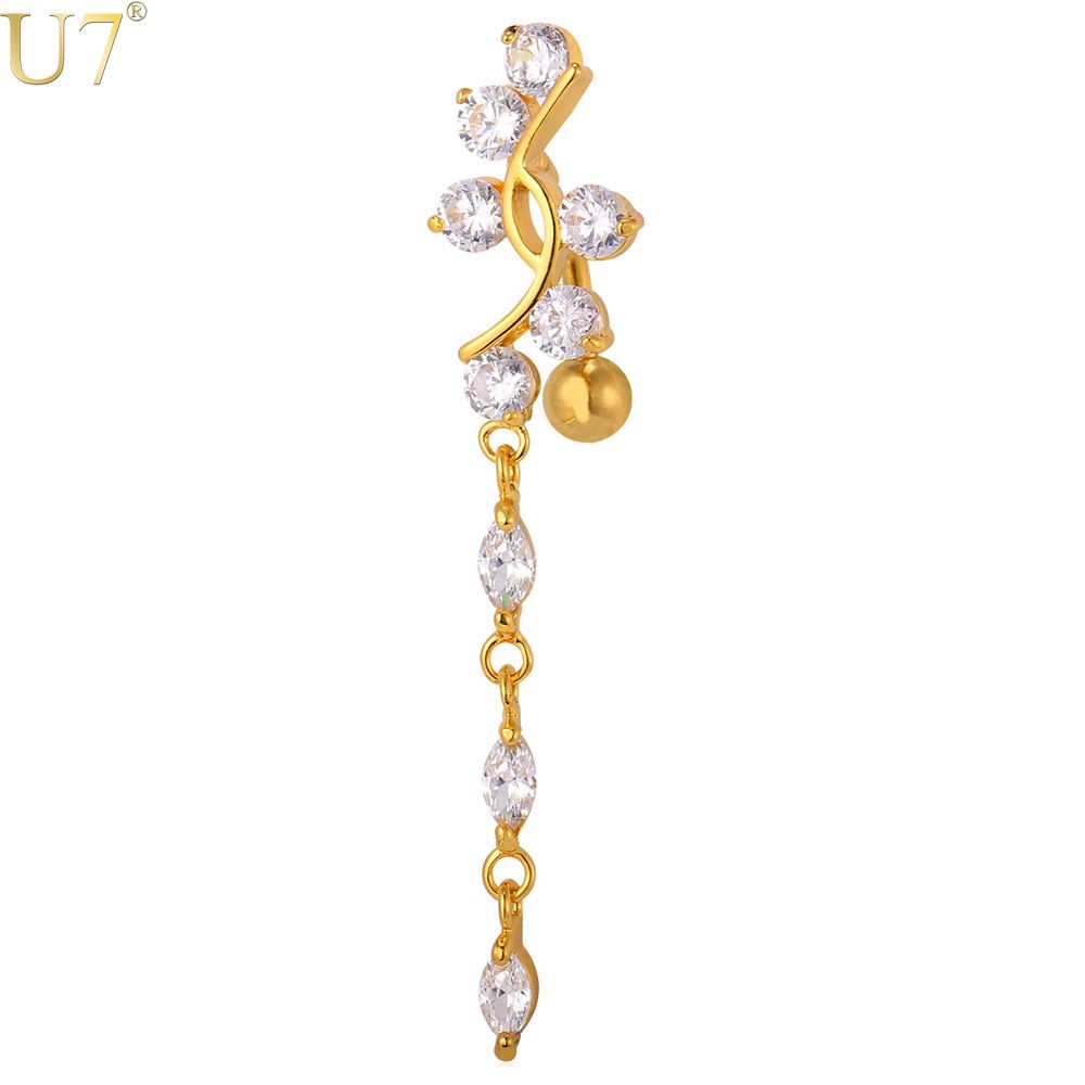 Unique Gold Crystal Long Belly On Ring 18k Plated Platinum Unique Gold Crystal Long Belly On Ring 18k Plated Platinum Trendy Women Summer Gift Navel Piercing Jewelry Db002
