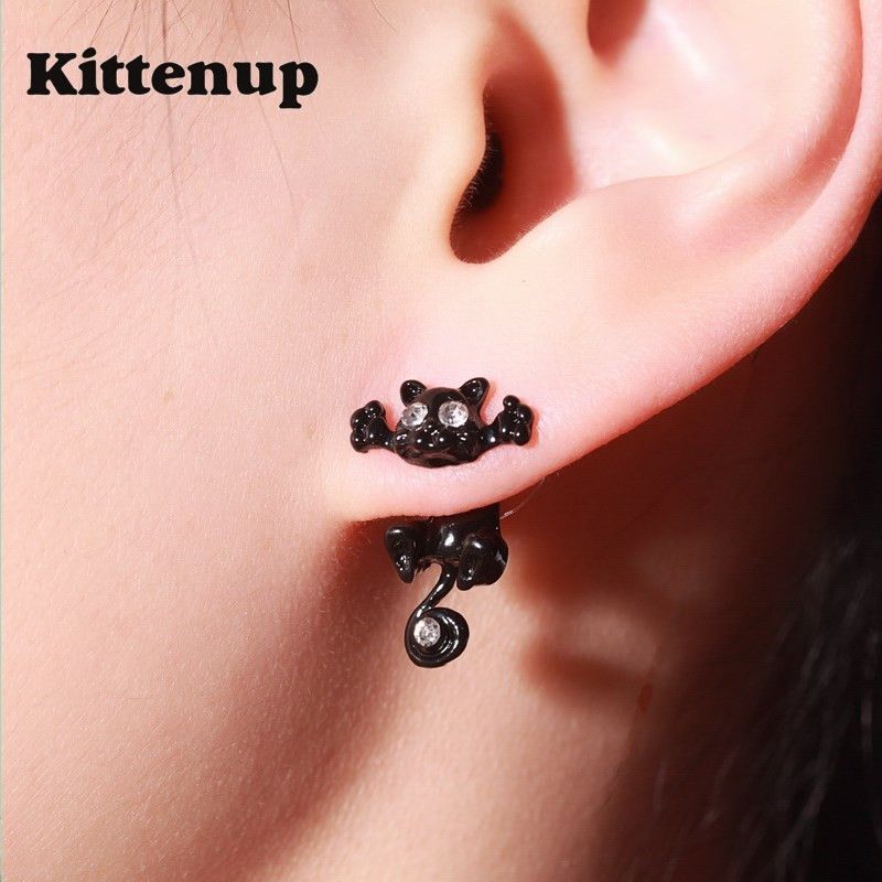 2018 kittenup new fashion cat earring cute black kitten jewelry