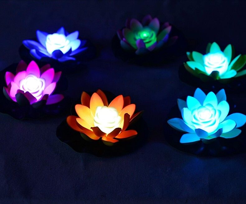 Artificial Led Lotus Flower Lamp In Colorful Changed Water Pool Floating Wishing Lanterns For Wedding Party Decorations Supplies