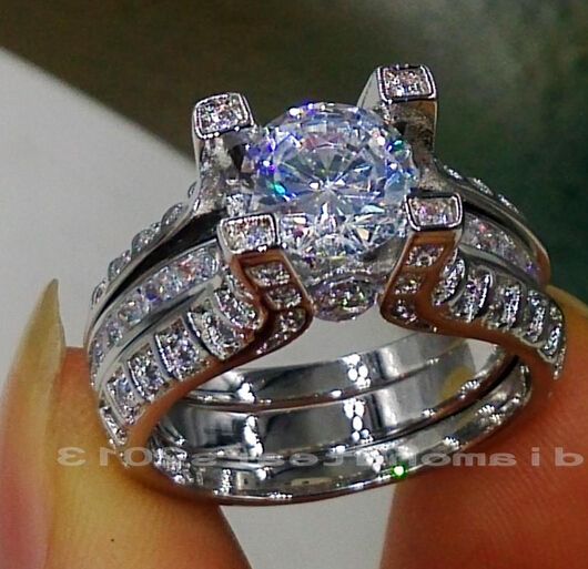 Mayor del envío fina retro 10 quilates de oro blanco llenó GF topacio blanco de la gema del anillo de bodas de compromiso de diamantes simulados set con la caja