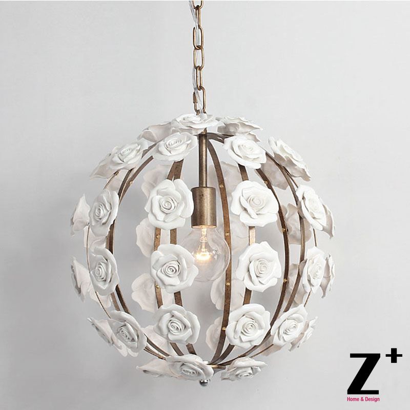 Ceramics White Rose Flower Iron Cage Shpere Or Hemishepere Ceramics White Rose Flower Iron Cage Shpere Or Hemishepere Vintage Art Deco Country Style Pendant Light Lamp Ceiling From Zplus
