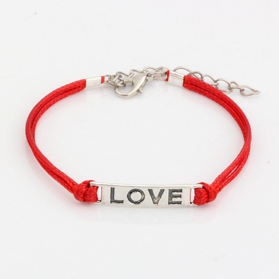 Hot ! New men and women fashions red Wax lines with Antique silver Alloy "love" Charm Adjustable String Bracelet