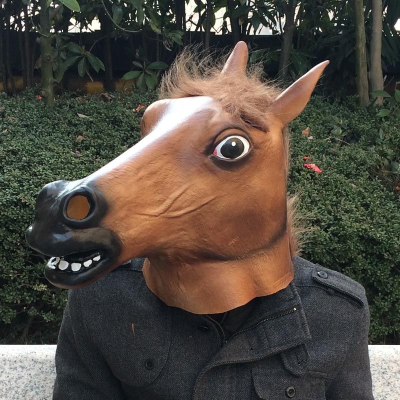 Cheap High Quality Halloween Party Mask Thick Latex Brown Horse Mask
