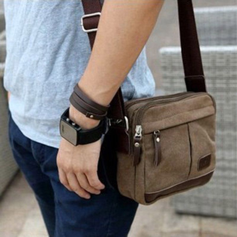 Wholesale Fashion Men&#39;S Retro Canvas Shoulder Messenger Travel Leather Bag Satchel Duffel Bags ...