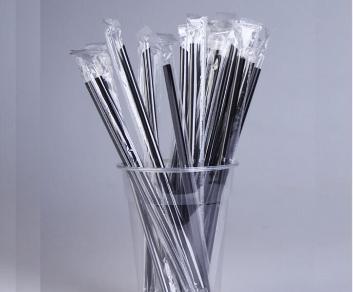 2020 Black Thin Long Milk Tea Straw / Disposable Plastic Black Straw