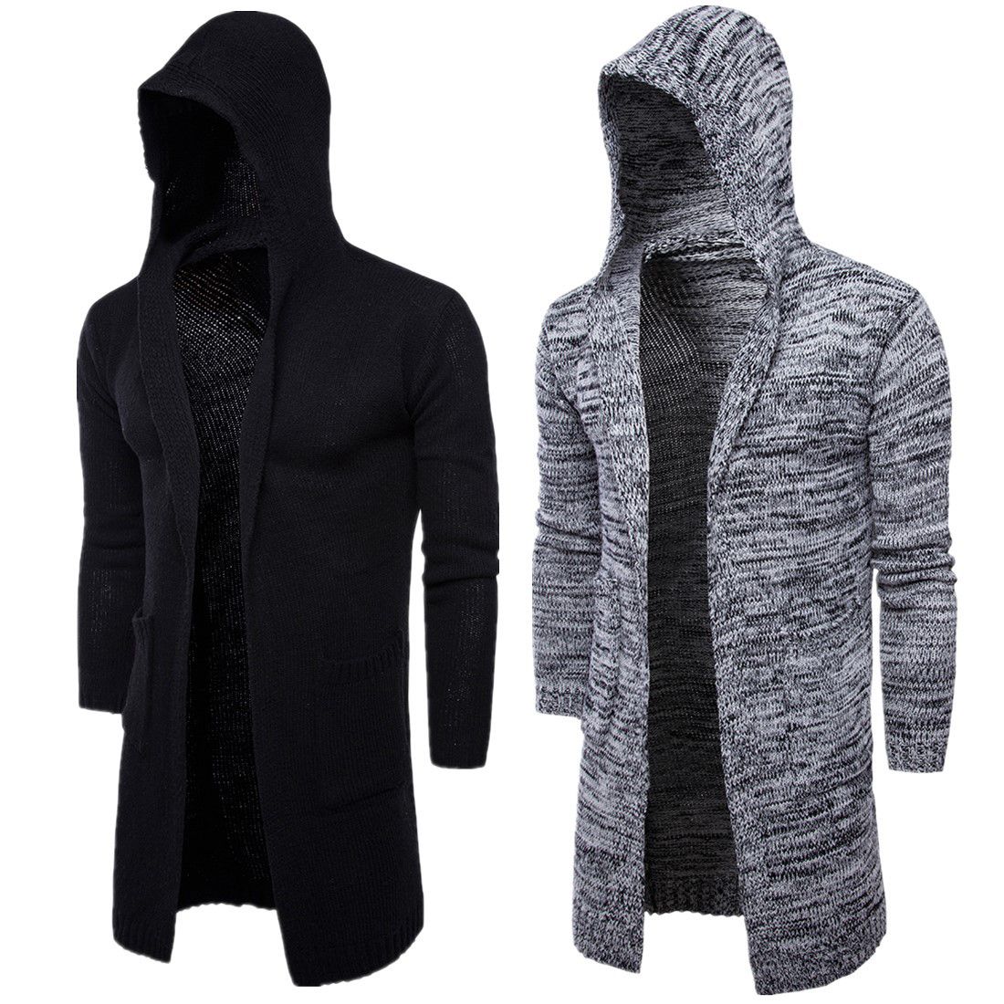 2019 Men'S Hooded Sweater Knitting Cardigan Sweater Jackets Slim Long ...