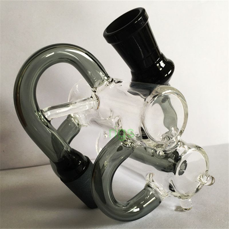 Ash Catcher Glass Bong Water Pipe Blown Ashcatcher Perc Black Double