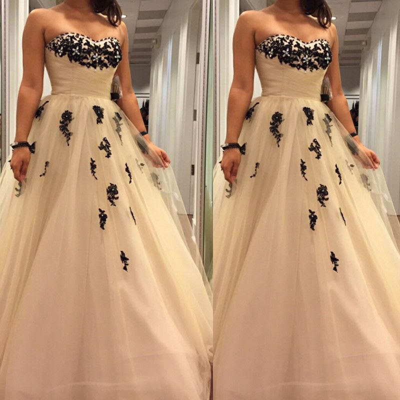 Discount Elegant Colored Wedding Dress Light Champagne Tulle Black