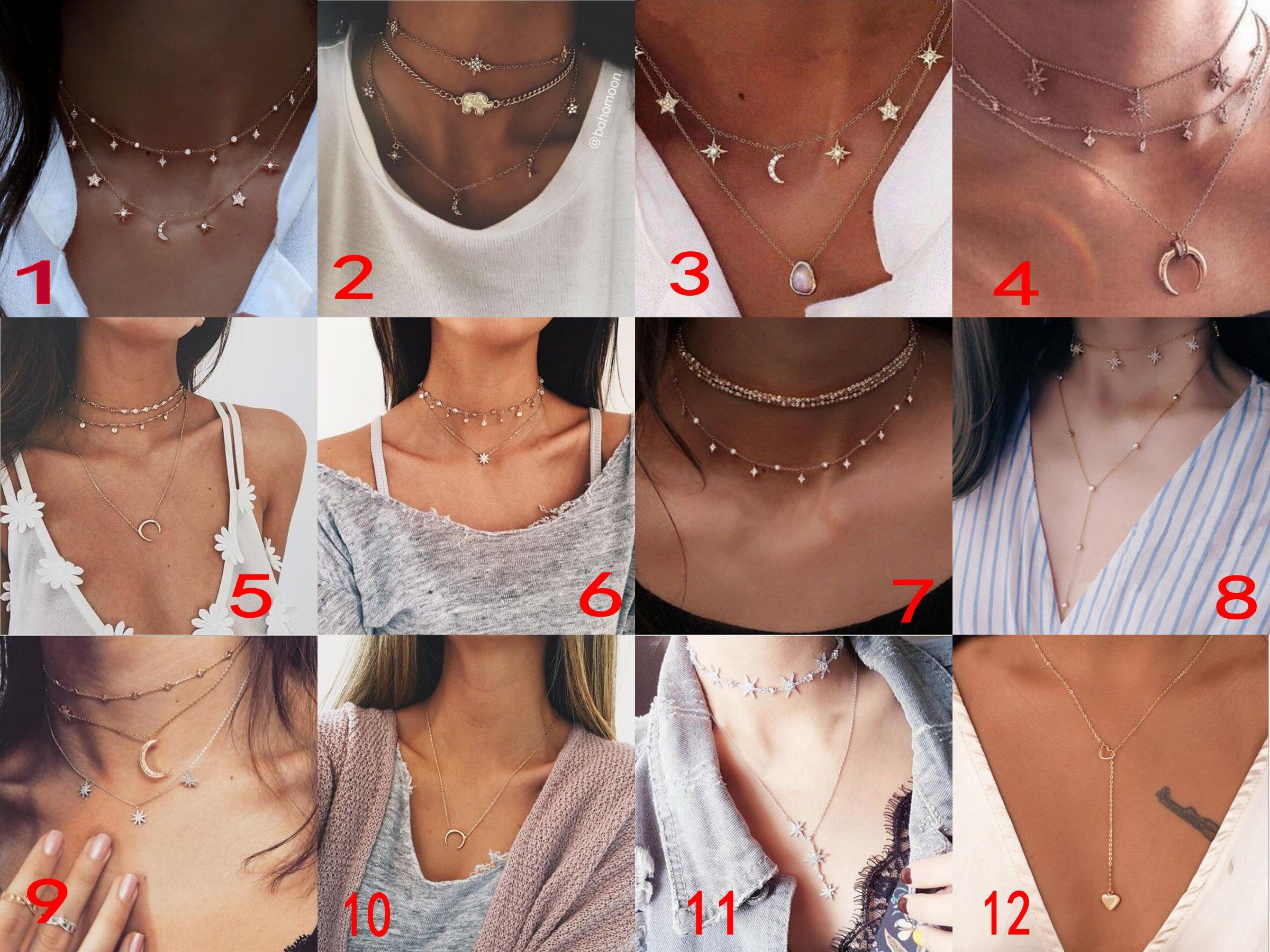 Argent Or Plaqué Multi-couche cristal Lune étoile Pendentif Collier Tour de Cou Bijoux Argent Or Plaqué Multi-couche cristal Lune étoile Pendentif Collier Tour de Cou Bijoux