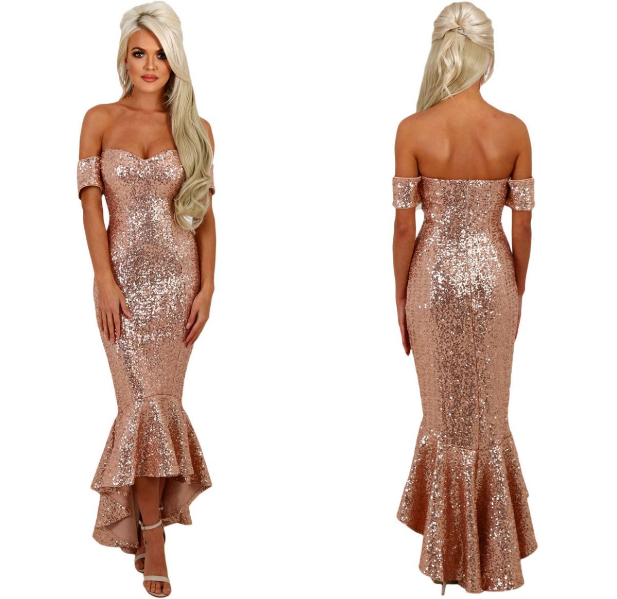 2019 Sparkly Rose  Gold  Sequins Bridesmaid  Dresses  Mermaid 