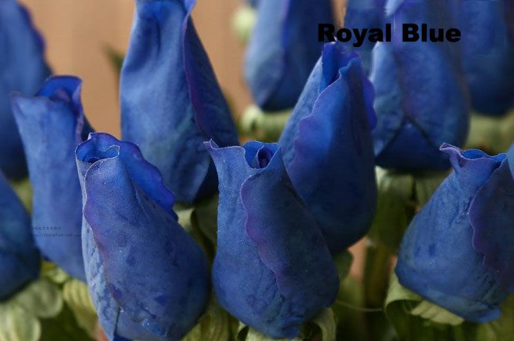 Hurtownie 120 SZTUK MOQ Blue Sztuczne Kwiaty Świeży Prawdziwy Dotyk Rose Bud Królewskie Niebieskie Dekoracje Ślubne I Bukiet