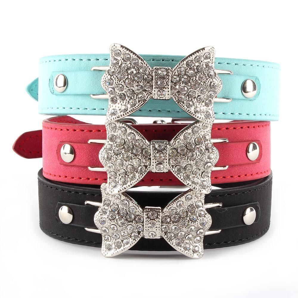 2019 Wholesale Best Price For Dog Collar Bling Crystal Bow Leather Pet Collar Puppy Choker Cat ...