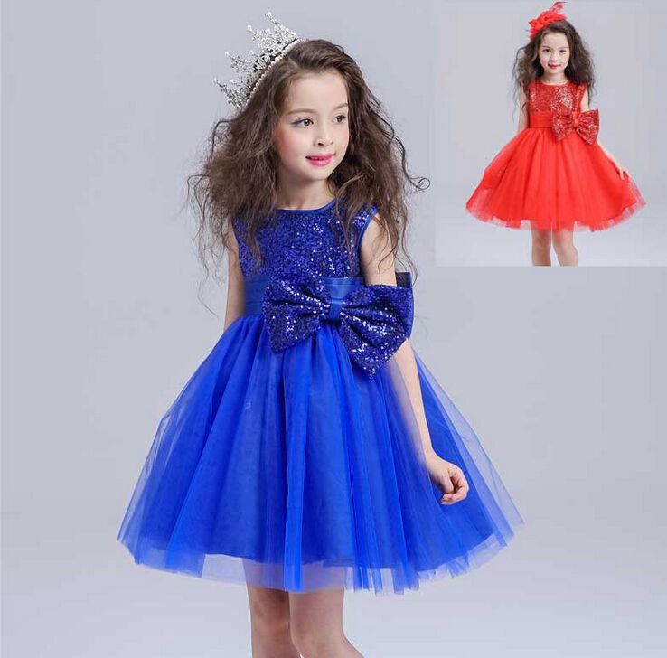 Sequin Flower Girl Dresses Wedding Gowns Lace Red/Blue Princess Dresses