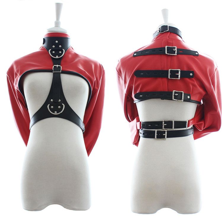 Male Female Bdsm Fetish Red Patent Leather Bondage Harness