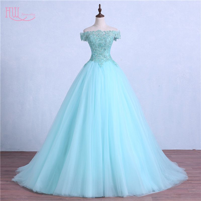 Hot Mint Green Masquerade Prom Dress Ball Gown Off Shoulder Ruched ...