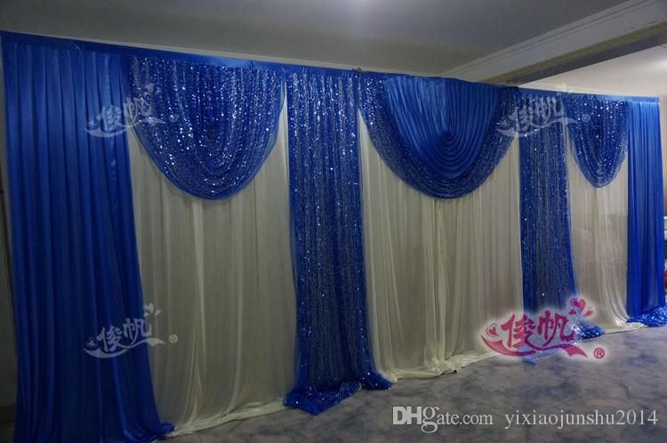 10x20ft white and royal blue wedding backdrop swag overlay background curtain