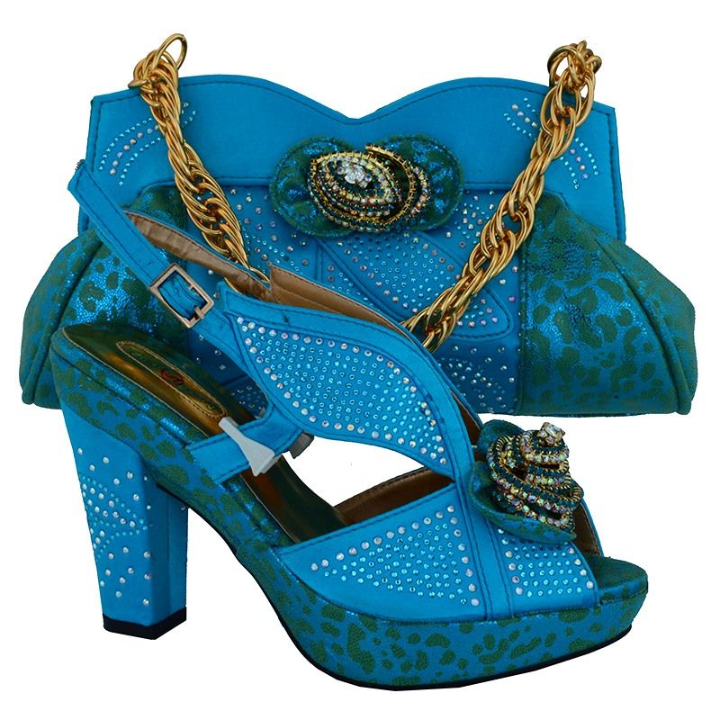 Elegant Nigeria Style Fashion Lady High Heel Shoes Matching Bag Sets