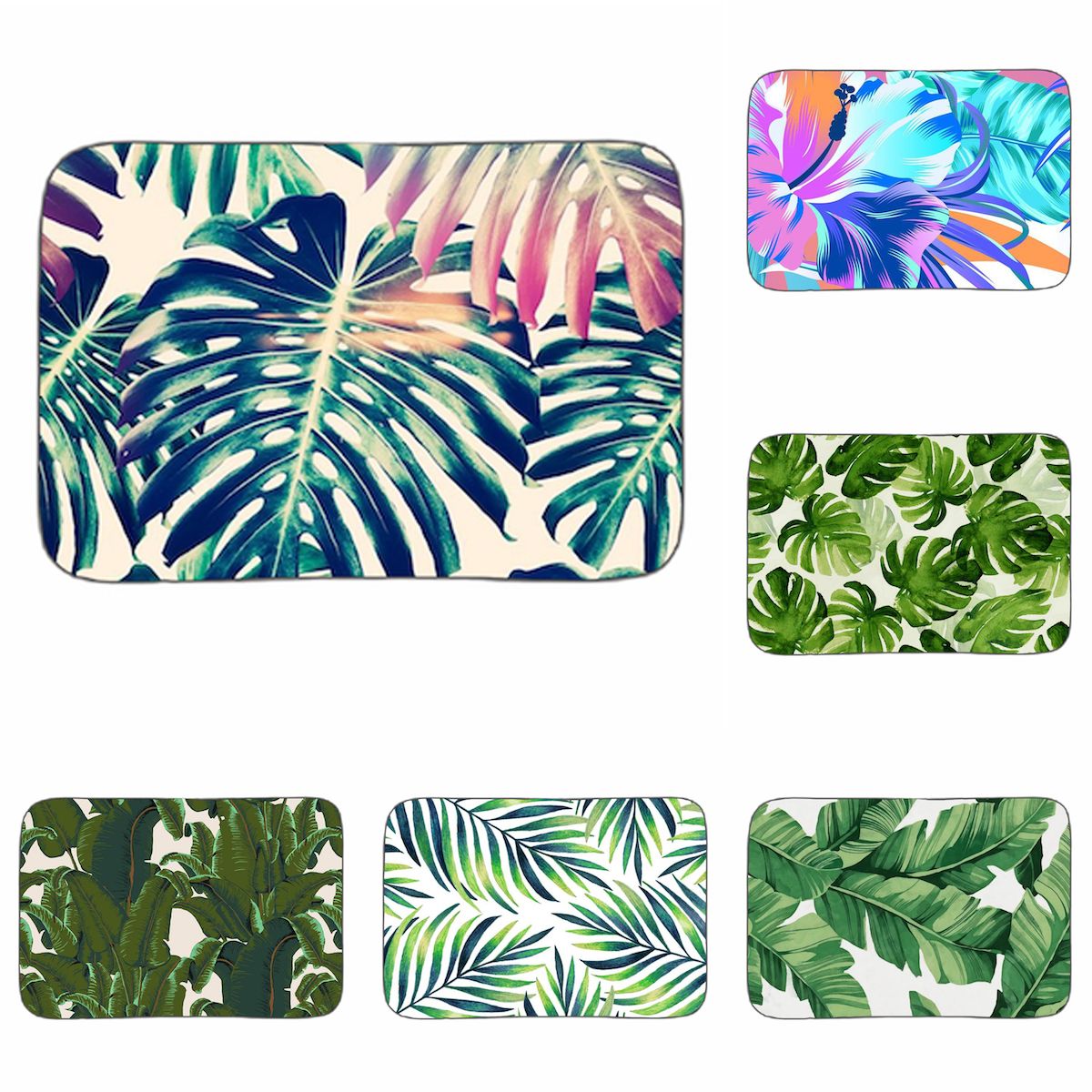 Colorful Palm Tree Leaves Art Mat Bathroom Kitchen Floor Carpet