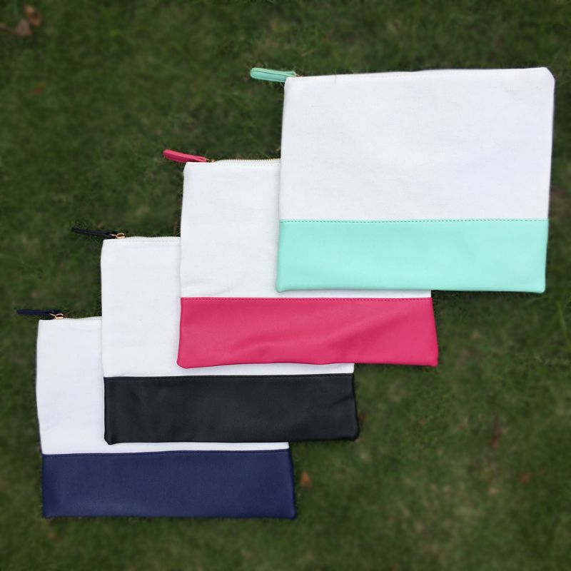 Discount Wholesale Blanks Cotton Canvas PU Faux Leather Patchwork Joint