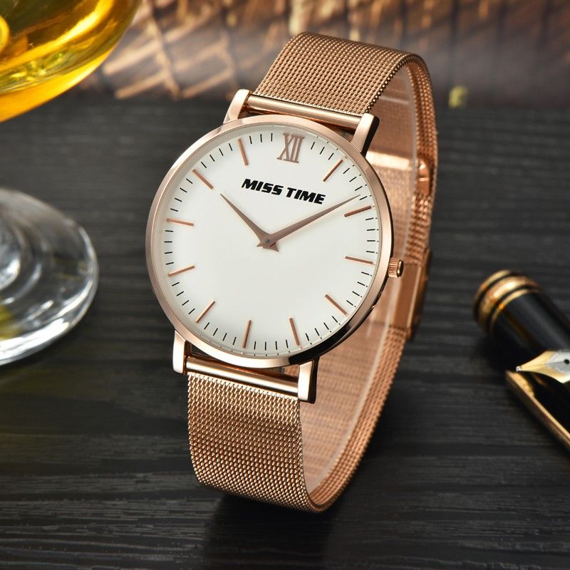 New Luxury MISSTIME Quartz Watch Celebrity Black Sapphire Stainless