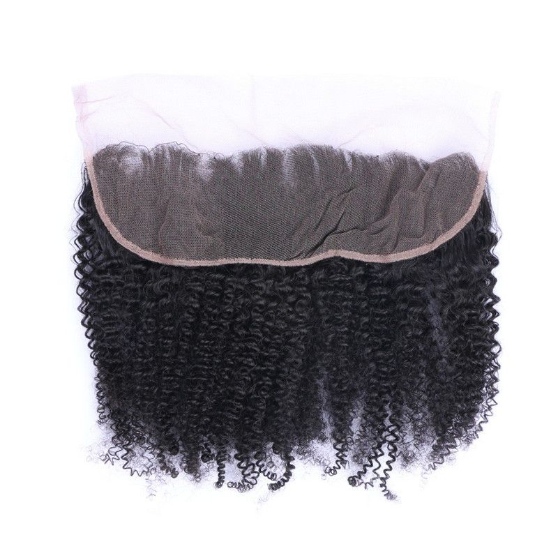 8A Mongolian Afro Kinky Curly 13X4 Lace Frontal Closure Bleached Knots Virgin Remy Hair Kinky