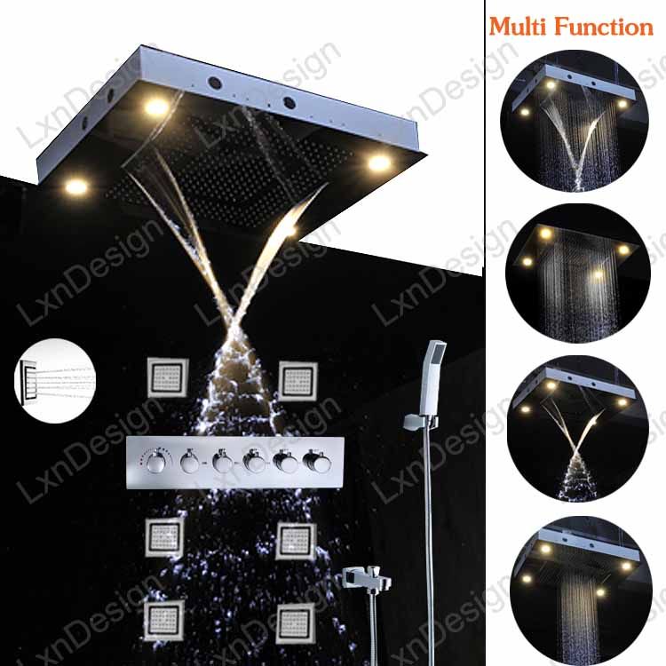 Rectangular 600 800mm Light In The Box Embeded Ceiling Mounted Rectangular 600 800mm Light In The Box Embeded Ceiling Mounted Massage Waterfall Rain Shower Head Set With 4 Led