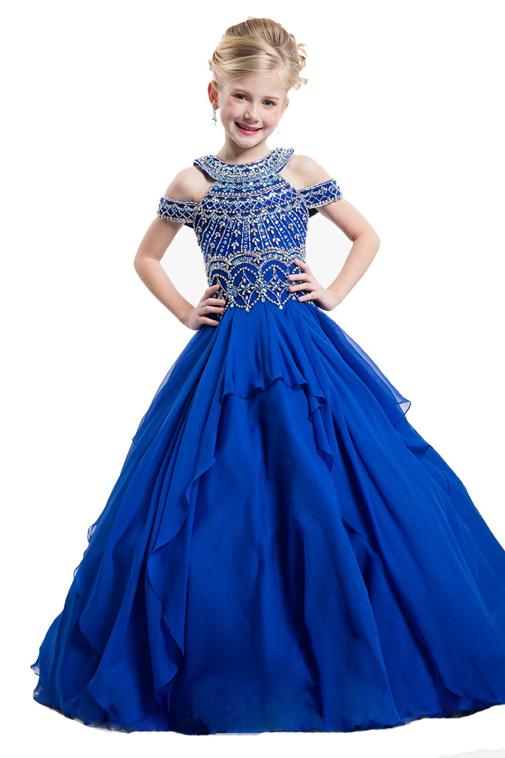 2016 Off Shoulder Bodice Royal Little Girl Pageant Dresses Crystal ...