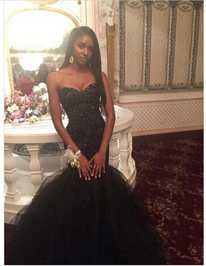 black mermaid style prom dress