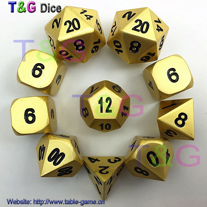 DICE Metal Full BRONZE Set D20 Shiny Heavy RPG D&D Alloy 10Dice Pearl