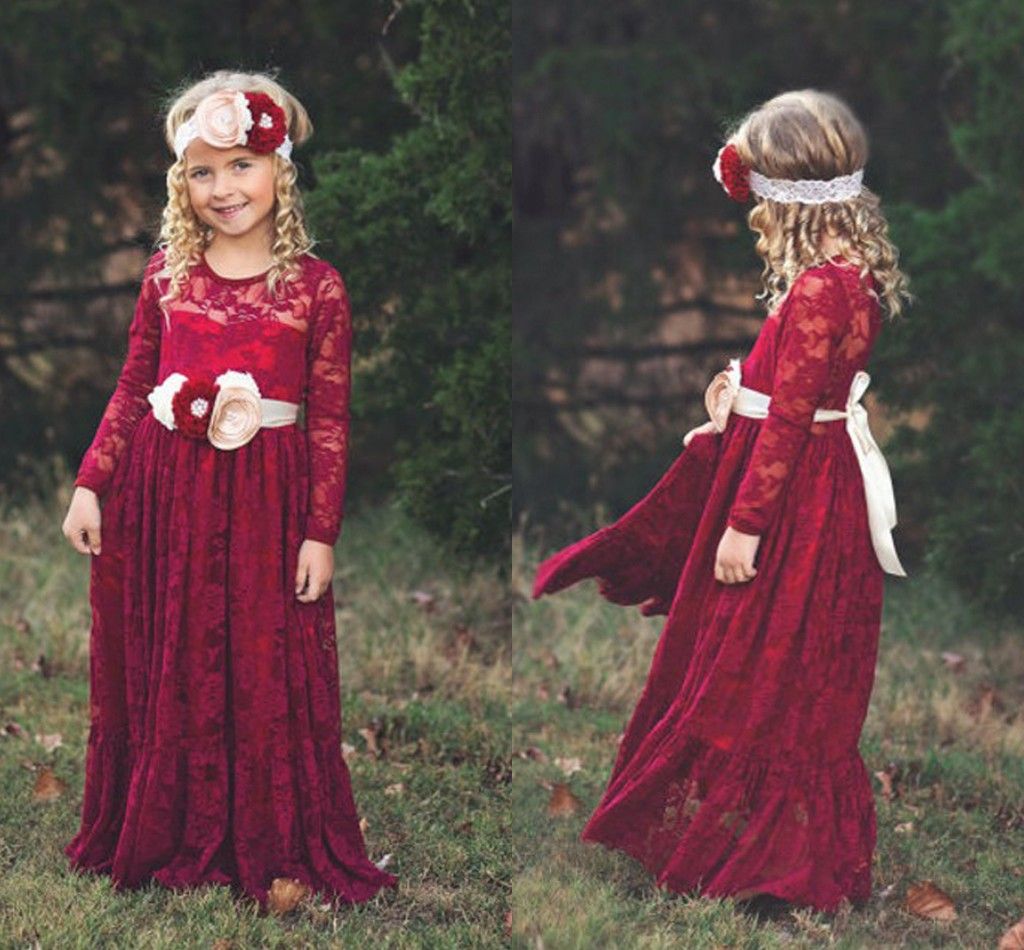 dark red flower girl dresses