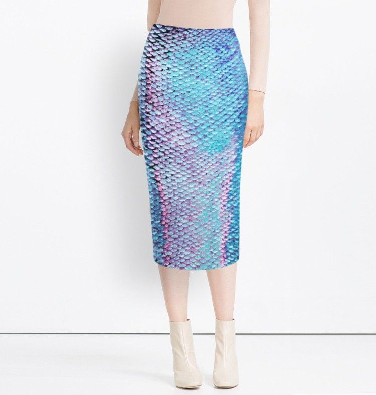 2021 2016 Autumn Winter Women Fish Scale Skirts Multicolor Office Ladies Pencil Knee Length