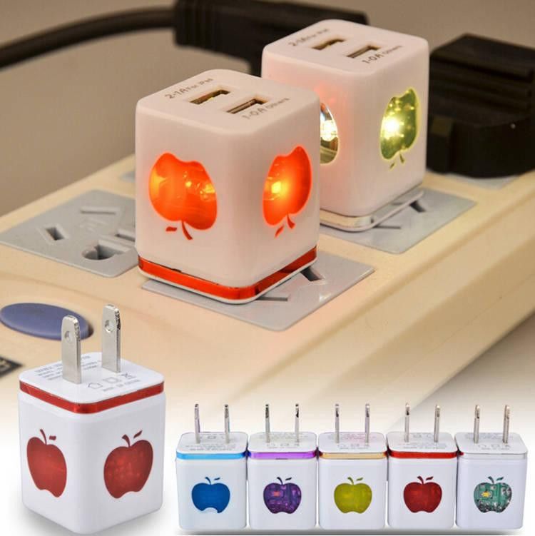 LED Light Square Wall Chargers 2A US EU Dual USB AC Power Adapter Home