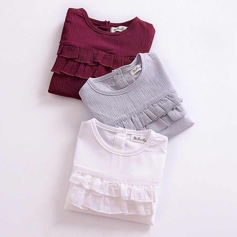 New Kids Girls Puff Sleeve Shirts Spring Fall Ruffles Princess Party