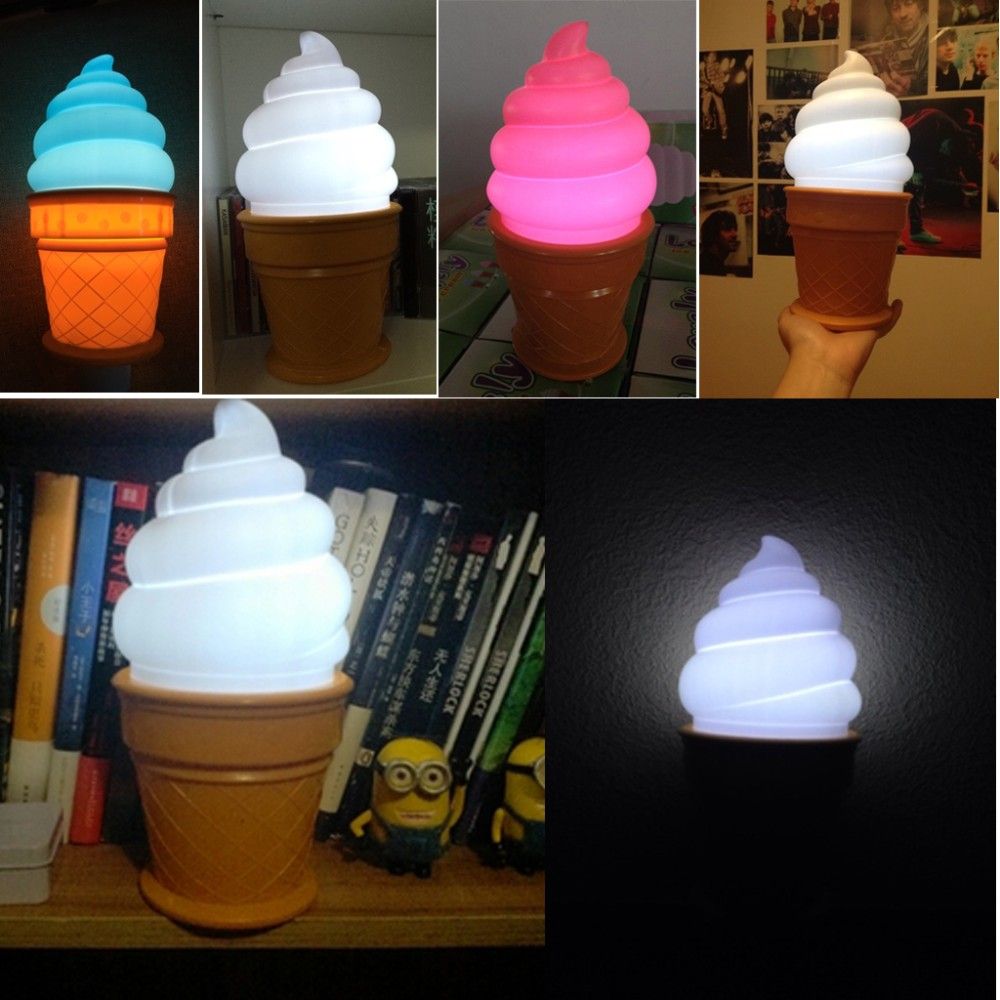 New Hot Novelty Ice Cream Cone Shaped Night Light Desk Table LED Lamp