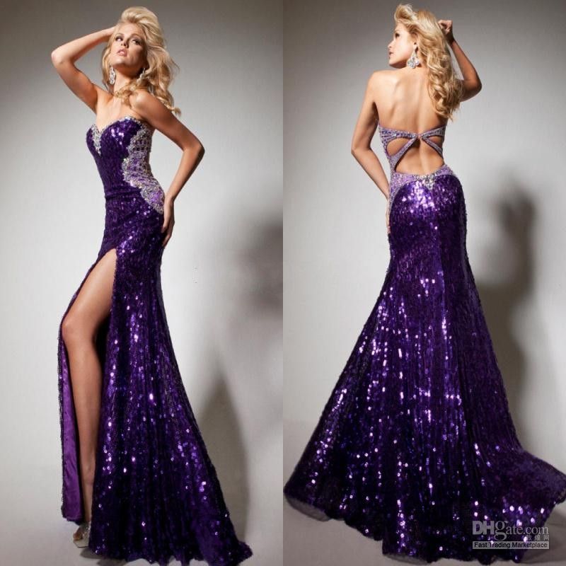 2016 New Design Purple Stunning Mermaid Prom Dresses Sequins Beading ...