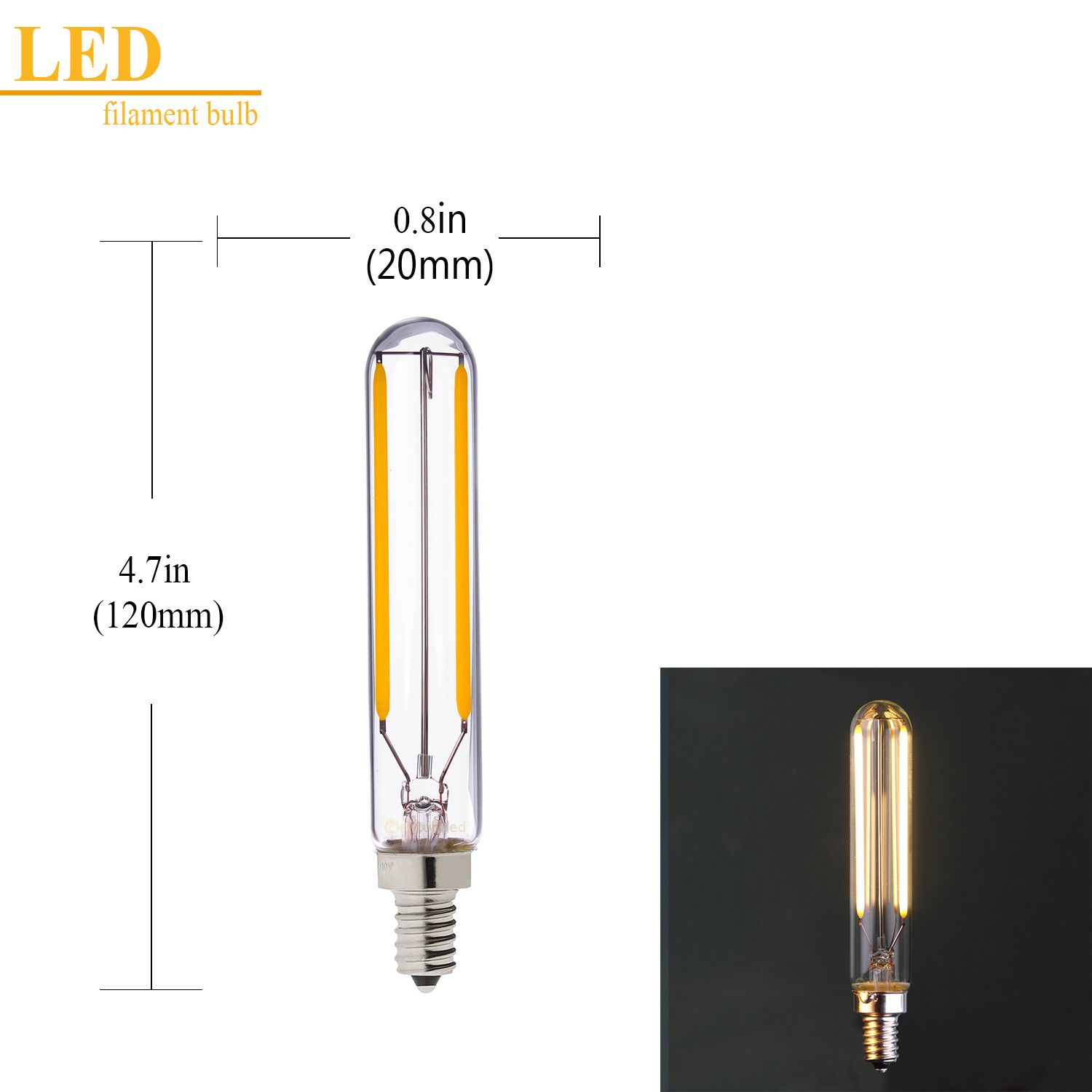Retro LED Filament Bulb,2W 2700K,E12 E14 Base,Edison T20/T6 Tubular