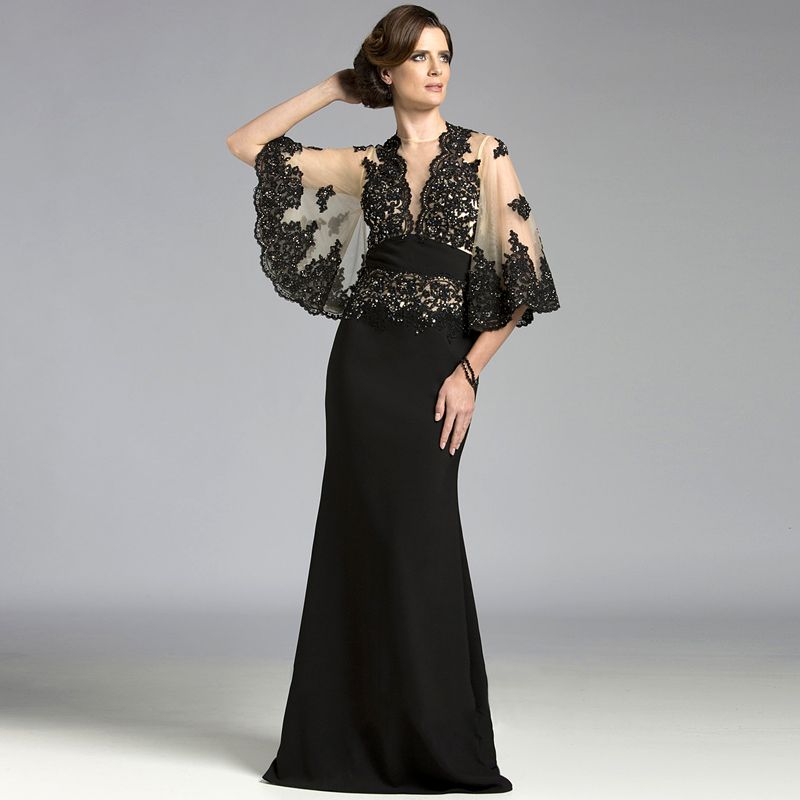 Elegant Black Satin Mother Of The Bride Dresses Mermaid Jewel Neck