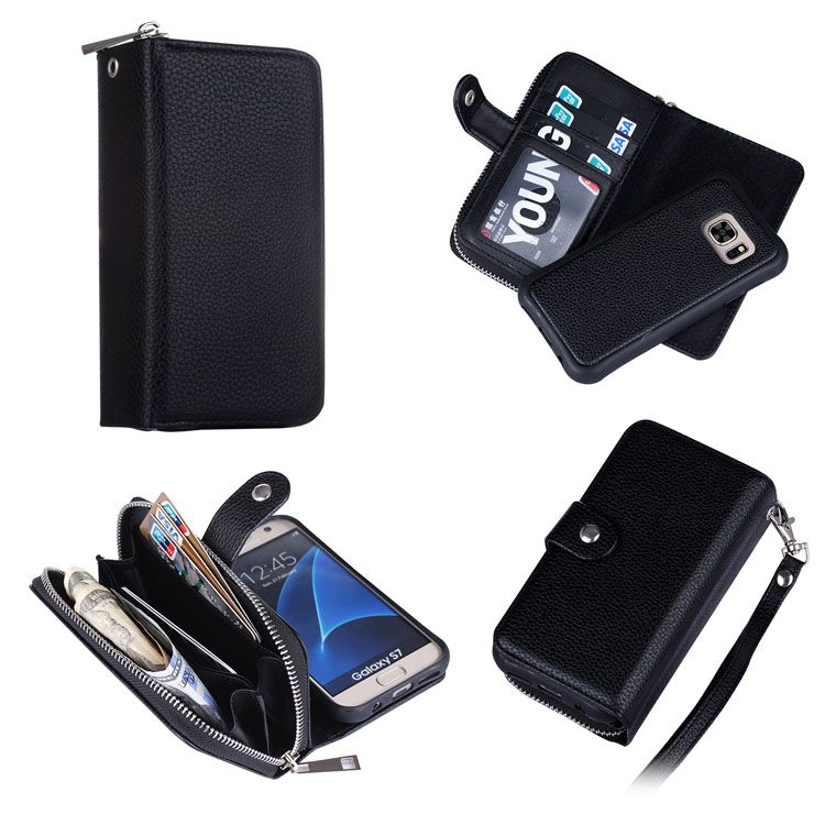 For Galaxy S7 Edge Note 5 Magnet Wallet Leather Zipper Gel Case Phone Cover With Money Removable Purse Pouch Samsung G930 G9350 G930f Camo Cell