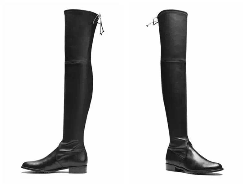flat heeled thigh high boots