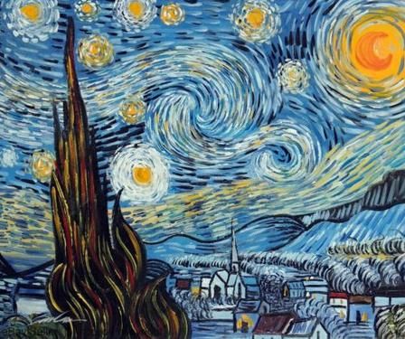 2019 Framed Starry Night Van Gogh Famous Moonlit Town Church,Pure Hand