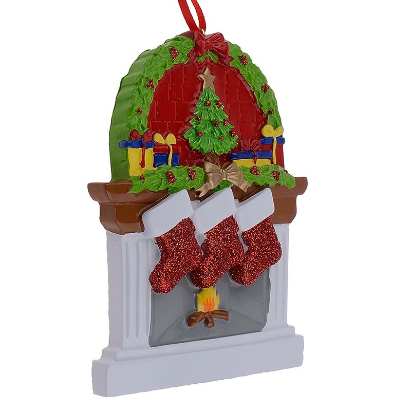 Resin Fireplace Glitter Sockings Family Of 3 Christmas Ornaments