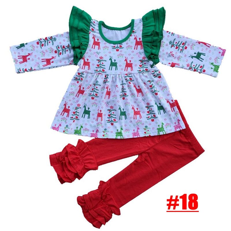 2019 Kids Christmas Boutique Outfits High Quality Baby Girl Striped Kids Christmas Boutique Outfits High Quality Baby Girl Striped Deer tops & flower Pants Ruffle set 22styles - 2019 Kids Christmas Boutique Outfits High Quality Baby Girl Striped