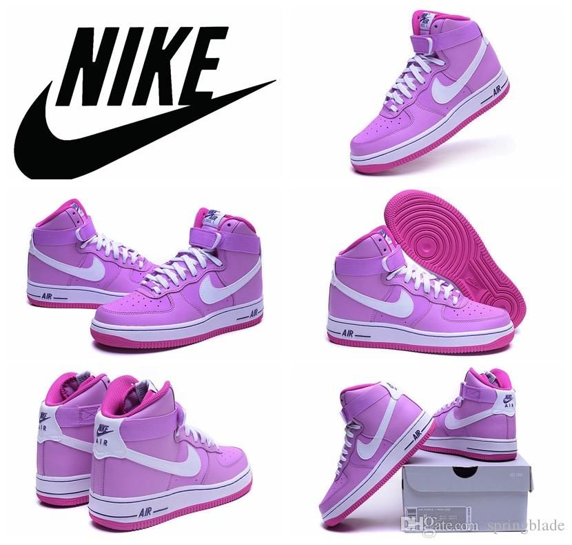 Nike Air Force 1 High Gs Af1 Basketball Shoes 2016 Original Quality White Purple Pink Air Force Ones Athletic Shoes For Women Lady Girl Girls Basketball ...