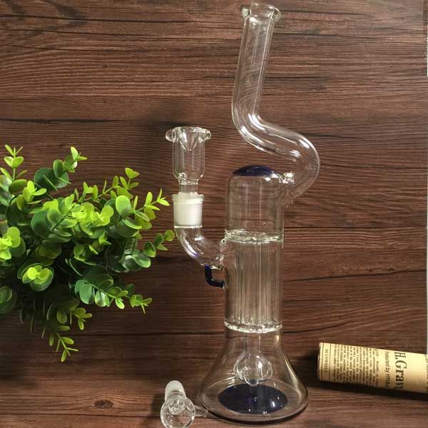 2021 Bong Pillar Perc Empire Perc Gridded Perc With Blue Accent Glass