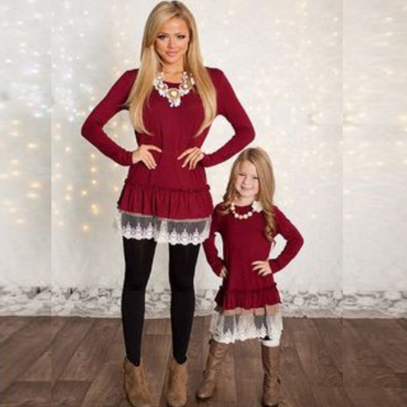 Mother And Daughter Clothes Family Matching Christmas Dresses For Mother And Daughter Clothes Family Matching Christmas Dresses For Girl Lace Skirt Baby Outfit Girls Fall Fashion Children Costume QZZW021 Father Baby ... - Mother And Daughter Clothes Family Matching Christmas Dresses For
