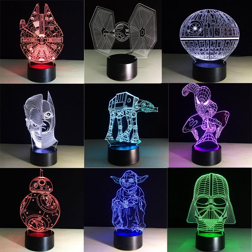 Darth Créative Falcon Enfants Star Wars Yoda Led Ampoule Jouets Lampe Illusion Lumière Vader Bb8 Bulbing Visuelle Maître 3d Millennium w80POnXk