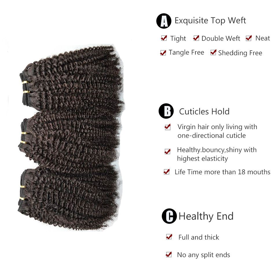4a 4b 4c Afro Kinky Curly Human Hair Weave Bundles With Lace