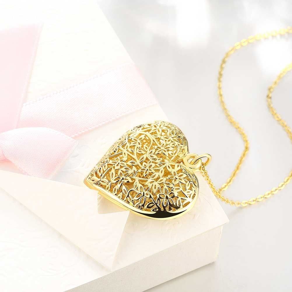 Wholesale Heart Shaped Hollow Out Pendant Necklace 24K Real Gold Plated ...
