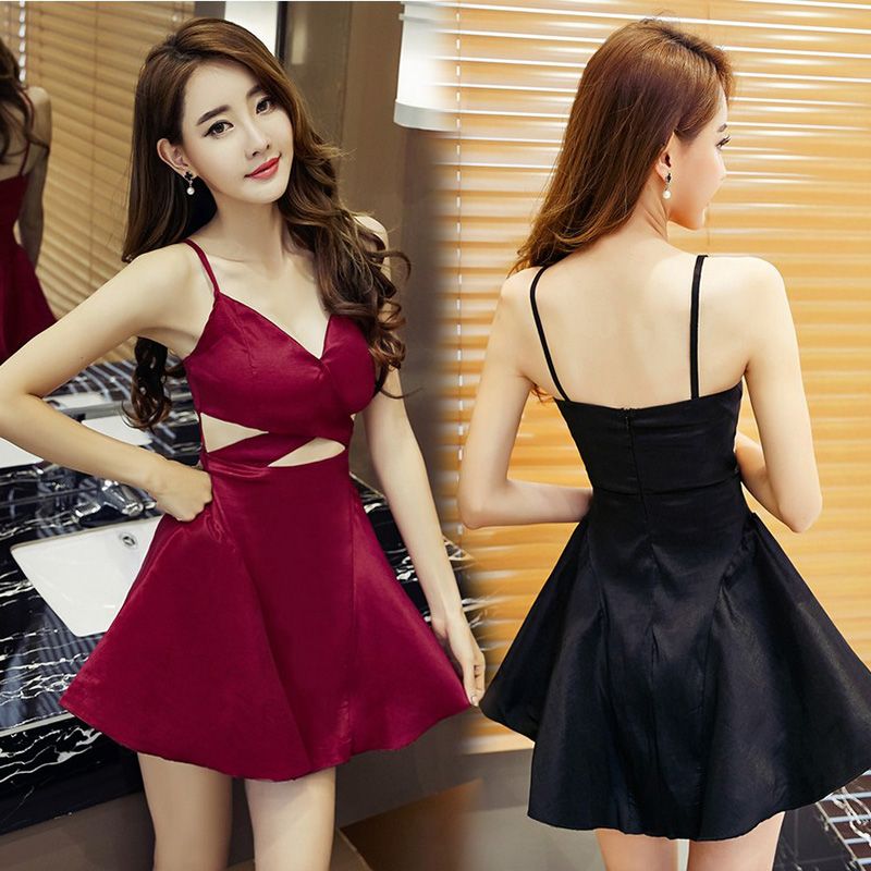 Women Lady Sexy Low cut Dress Red Korean Style Mini Off Shoulder Sleeve Party Nightclub Summer 