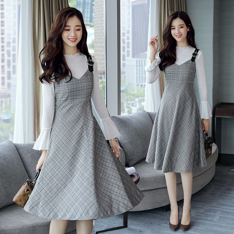 2022 Korean  New Dresses  Slim Long Sleeve Casual Empire 